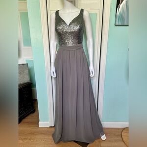 Size 10 12 Sequin Chiffon Floor Length Charcoal Bridesmaid mothers dress gown